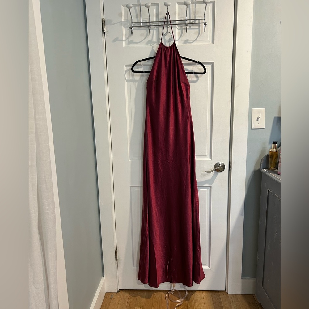 Meshki Burgundy Halter Maxi Dress
